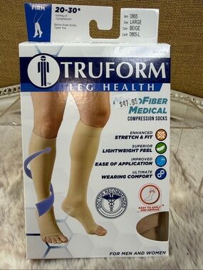 Truform | Beige Compression Knee-High Socks - Large, Unisex, NWT